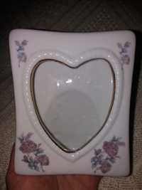 Porcelanowa ramka na zdjęcie serduszko hortensje