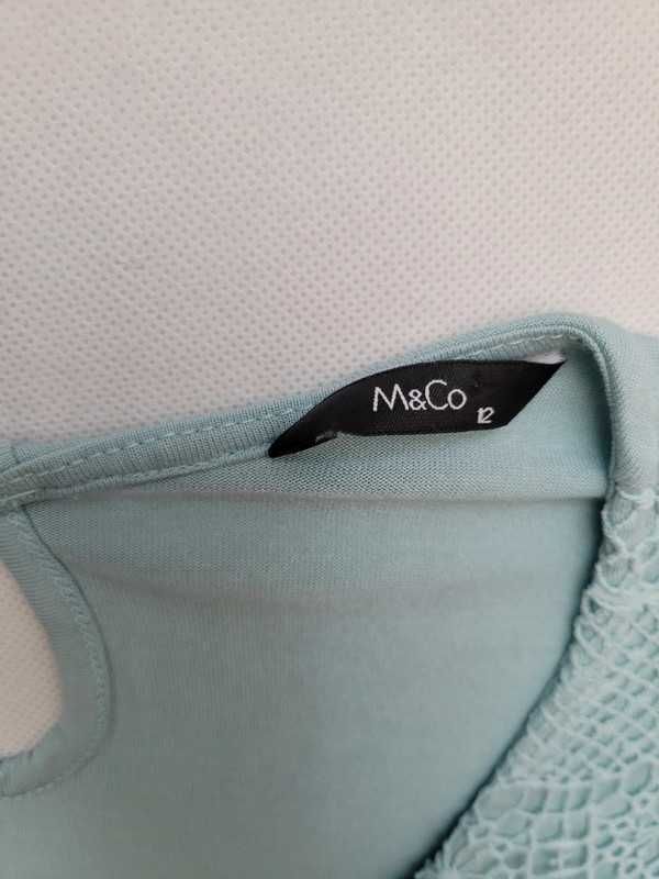 jasna niebieska turkusowa bluzka z koronką bez rękawów l 40 m&s casual