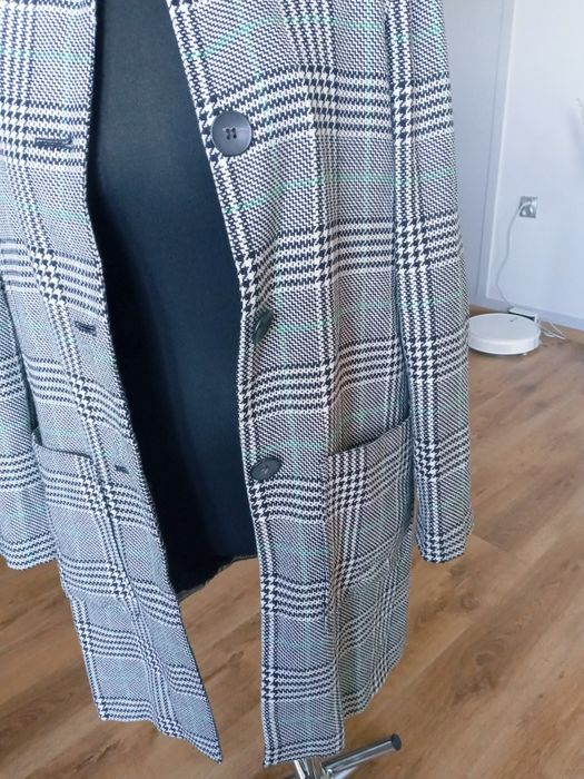 Plaszcz krata Zara damski guziki szary S