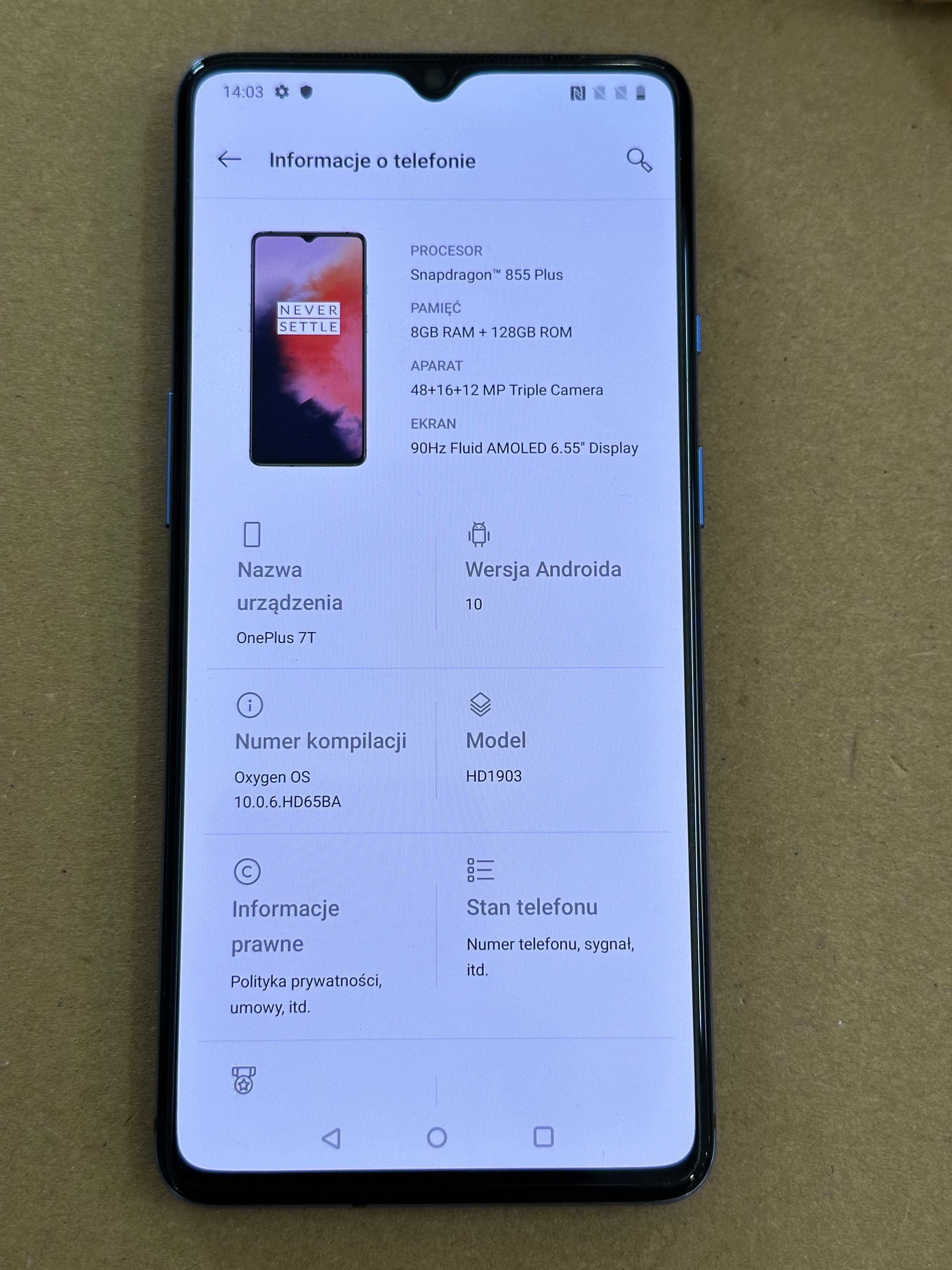 Smartfon OnePlus 7T 8 GB / 128 GB 4G (LTE) niebieski