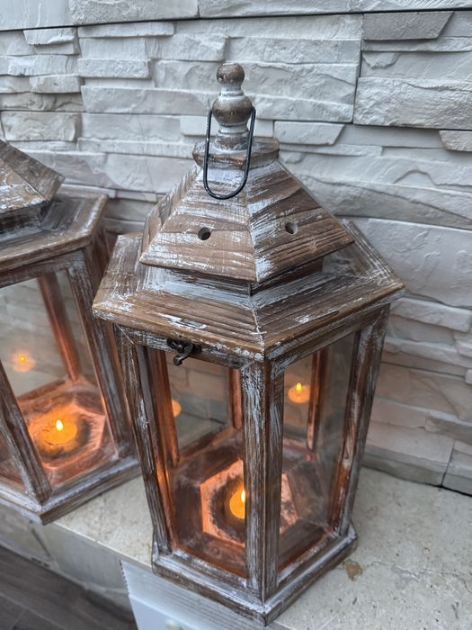 Lampion latarnia 2 lampiony drewniane Vintage Boho handmade