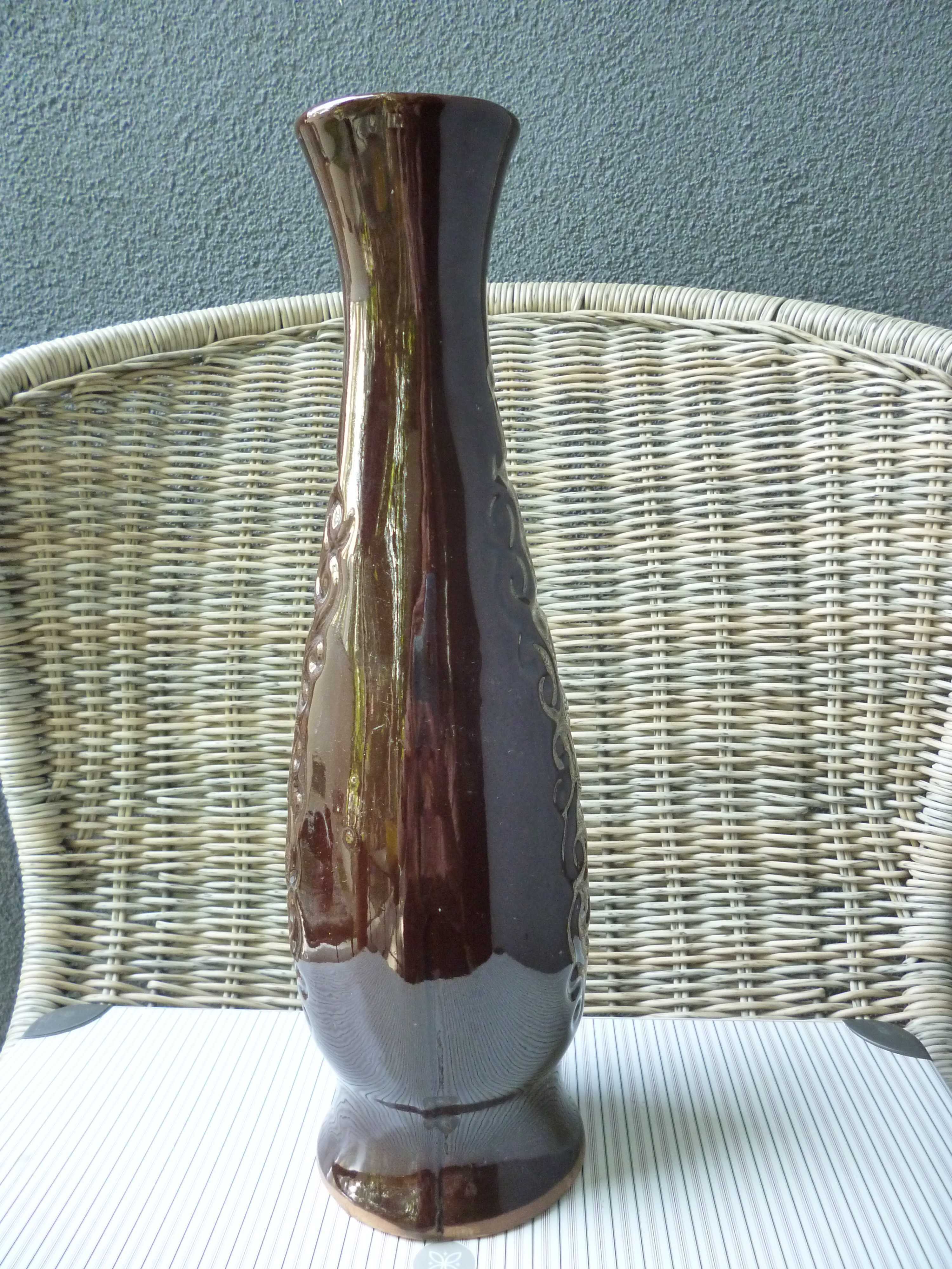 Stara ceramika PRL duży świecznik i wysoki wazon Przyjaźń Włocławek
