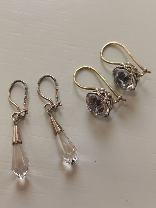 Серьги серебро 875проба горный хрусталь