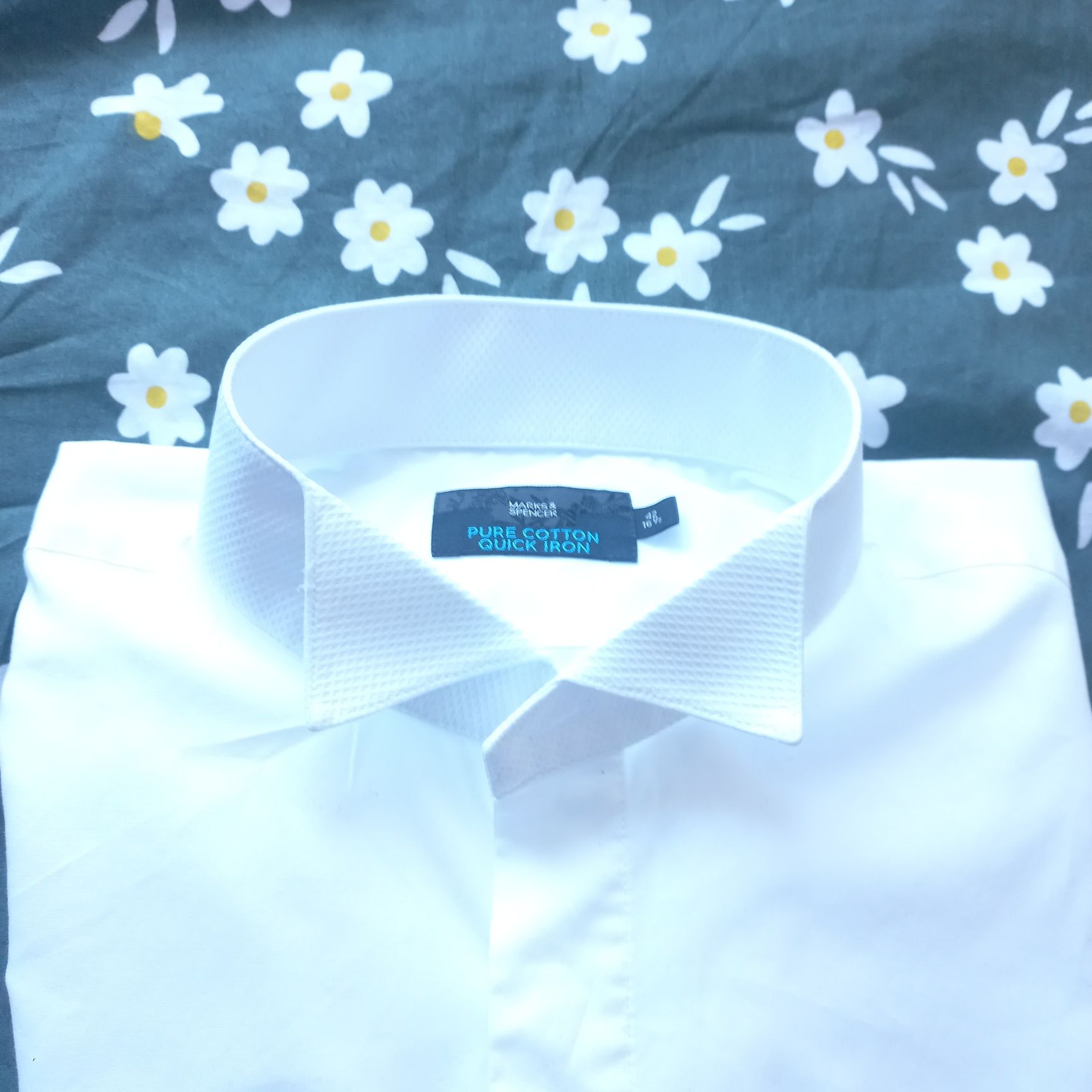 biała wizytowa męska koszula do muchy Marks&Spencer pure cotton