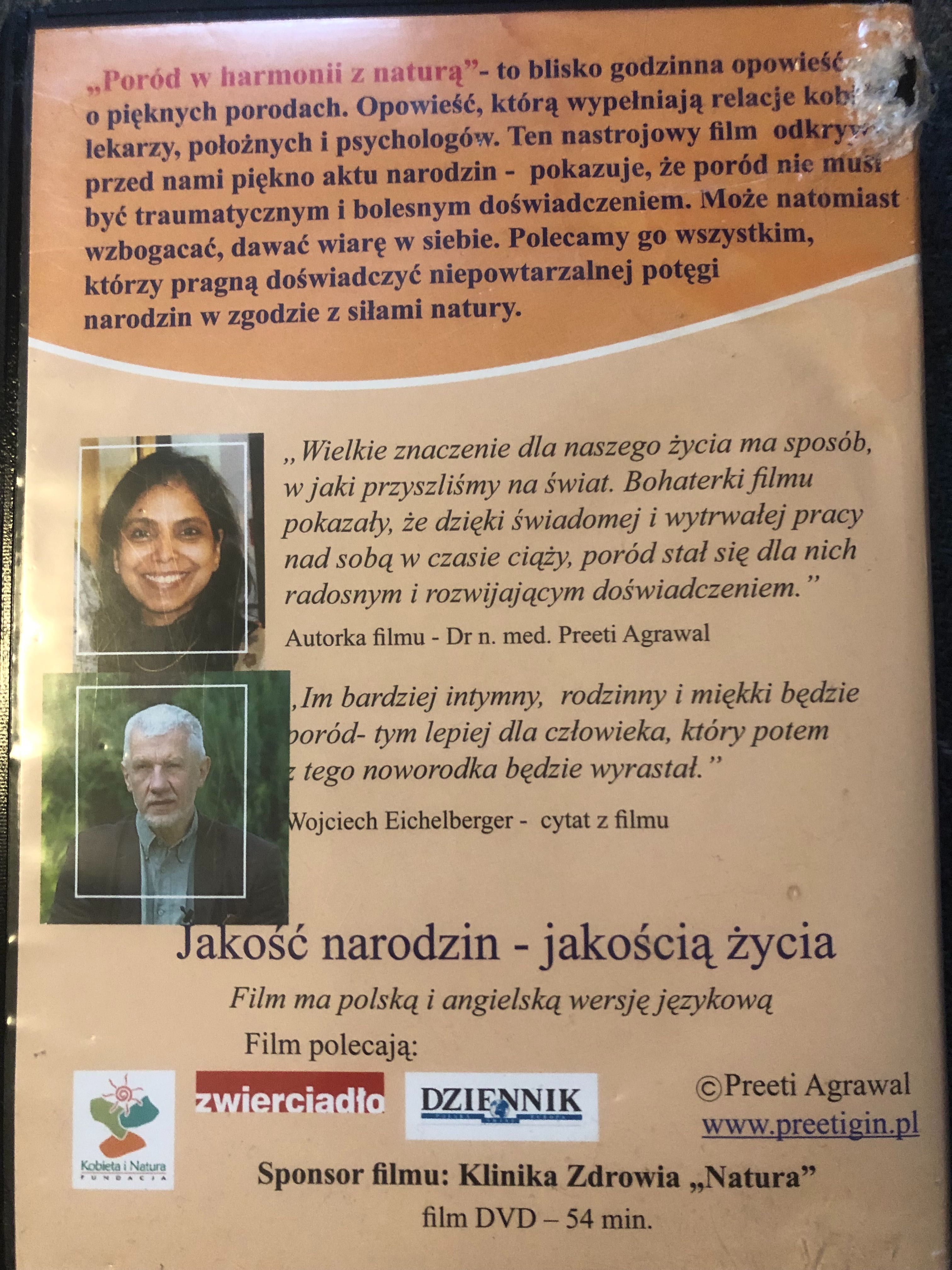 Poród w harmonii z naturą, dr Preeti Agrawal. Płyta DVD.