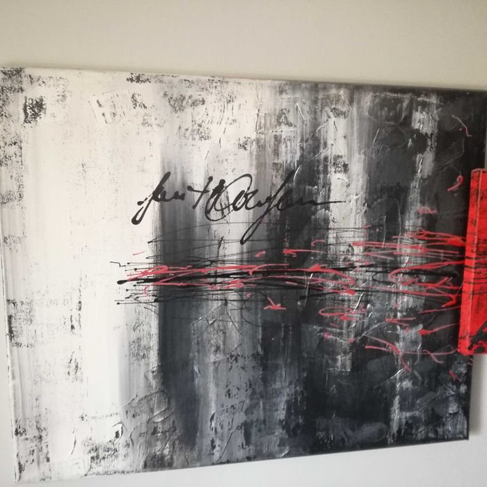 Obraz tryptyk abstrakcja nowoczesny szary czerwony olejny