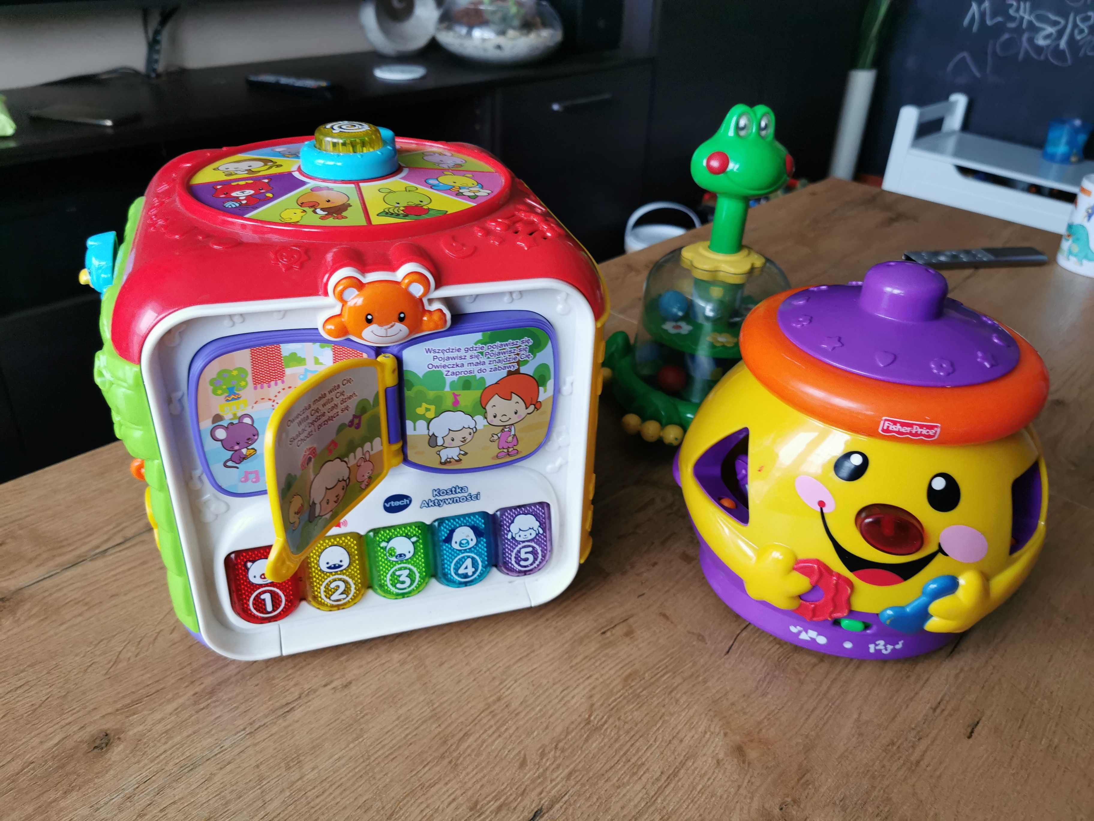 VTech, sorter kostka aktywności, kociołek Fisher-Price, żabka