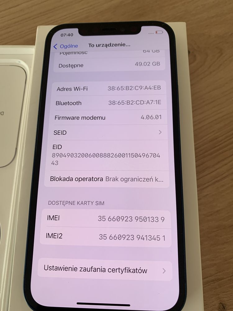 Iphone 12 64 gb niebieski