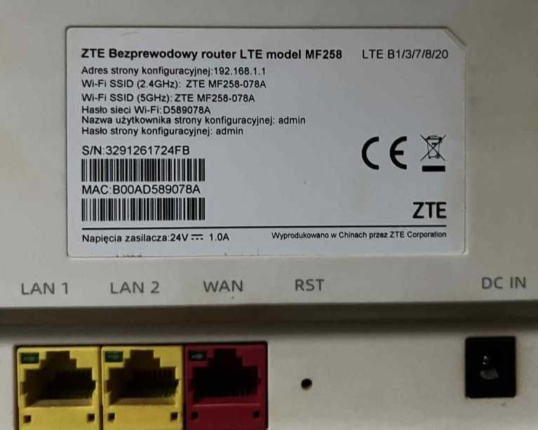 Router ZTE MF258ZTE MF258 + Antena zewnętrzna