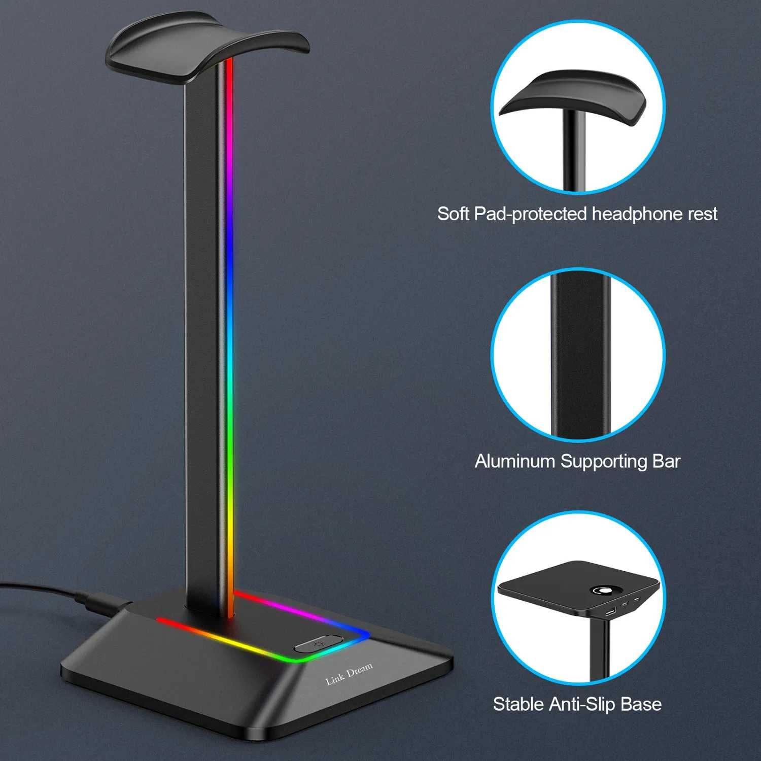 Стенд-подставка для наушников с LED-подсветкой и USB хабом-зарядкой