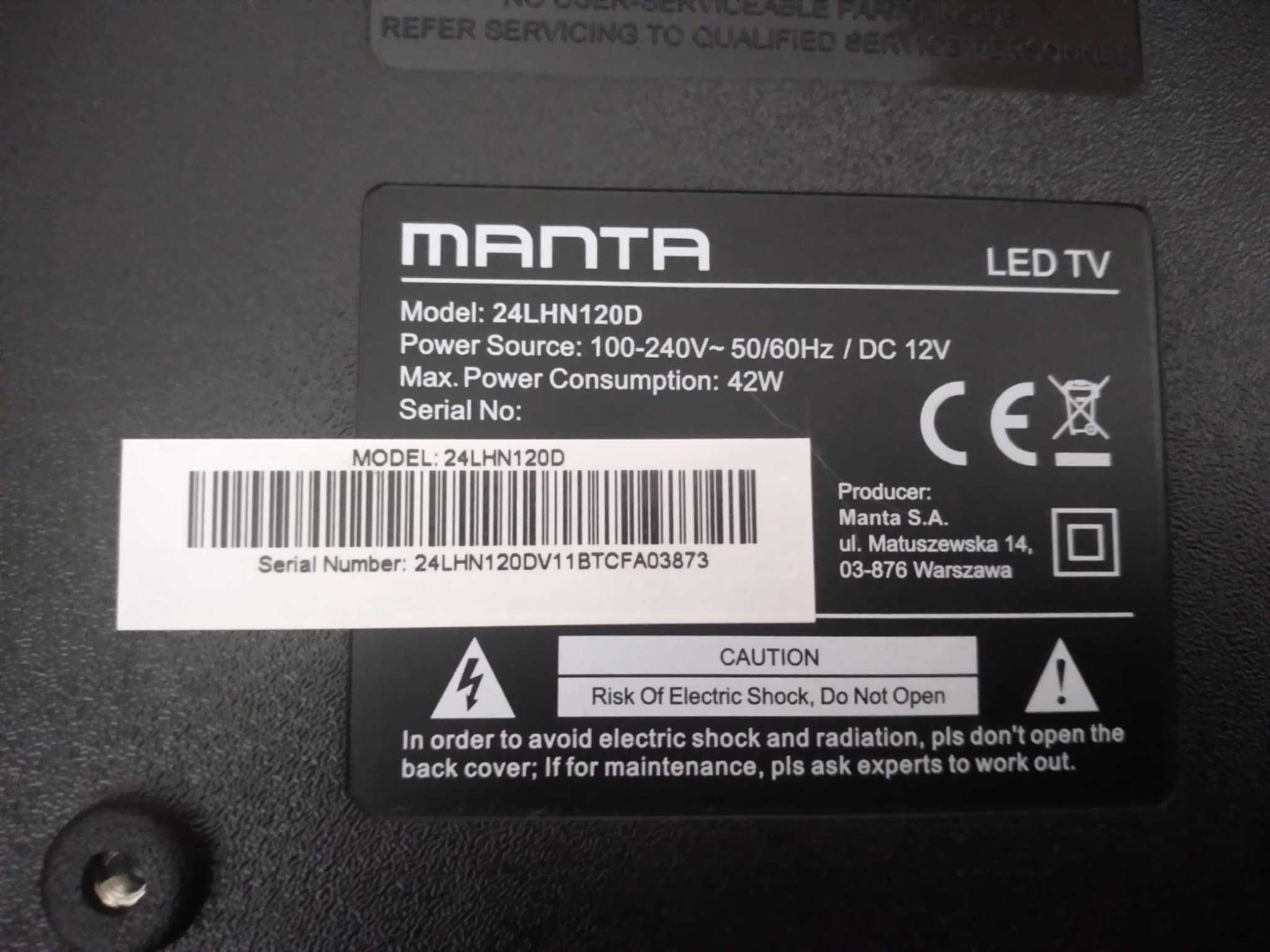 Telewizor Manta 24 cale DVB-T2 HEVC 265 , TIR 12 V i 230 V Wysyłka OLX