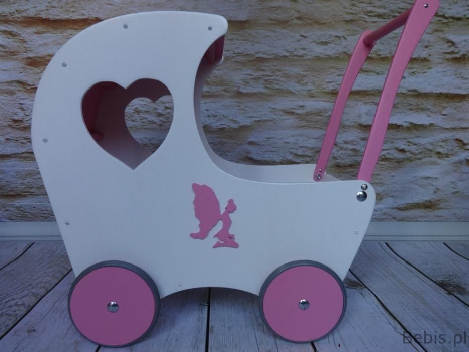 DREWNIANY Wózek budka dla lalek "Ani" z sercem