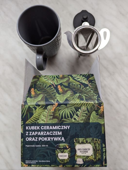 Kubek nowy "Dla dziadka" z zaparzaczem i dla babci w tulipany -kpl.