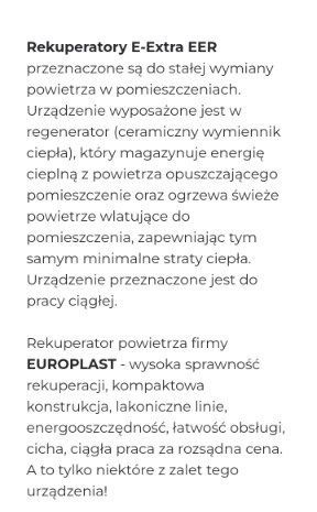 Europlast rekuperator wewnatrzscienny