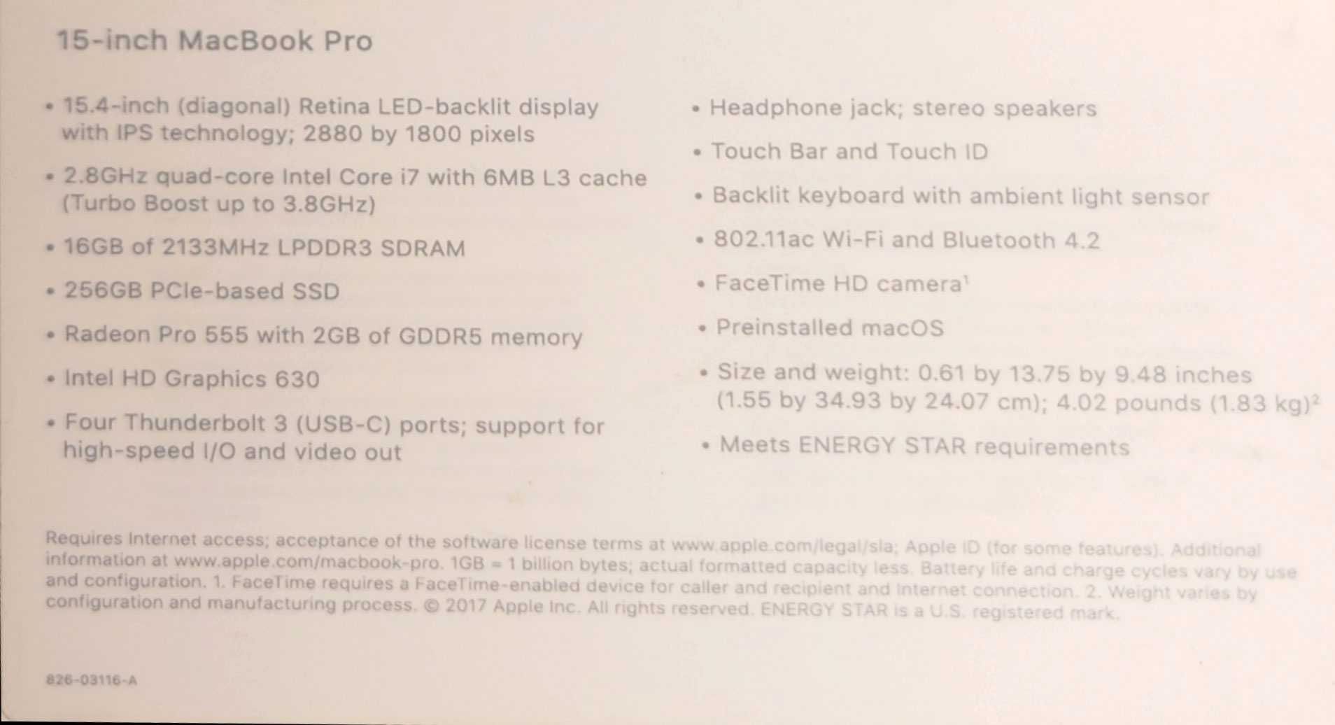 MacBook Pro 15" 2017/i7 2.8-3.8GHz/16Gb/555 2Gb/256Gb