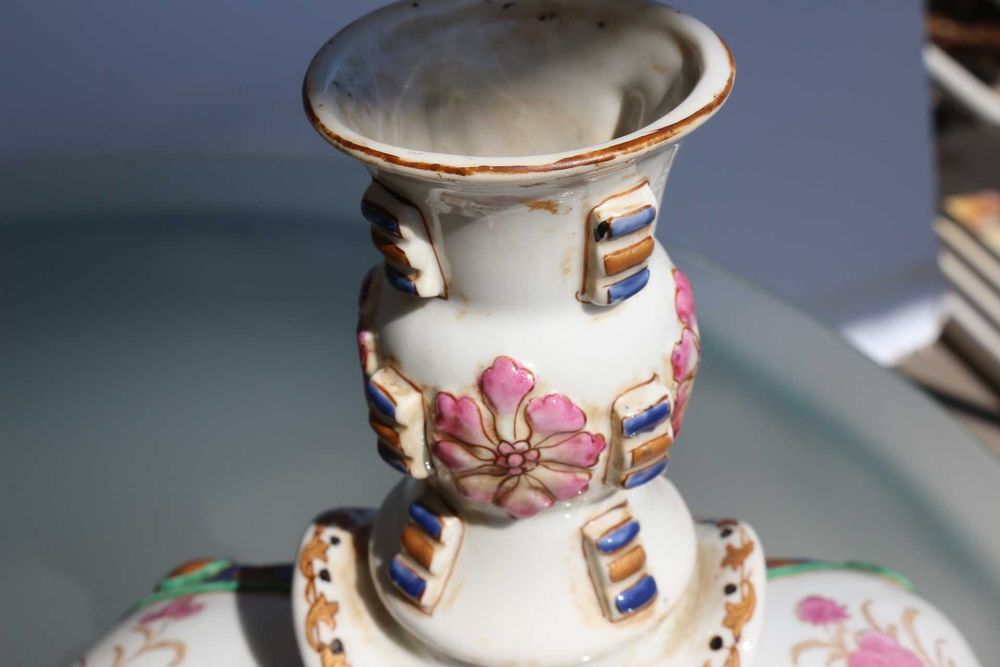 Par Castiçais Brasonados Porcelana Chinesa Elefantes Brasão Pinto XX