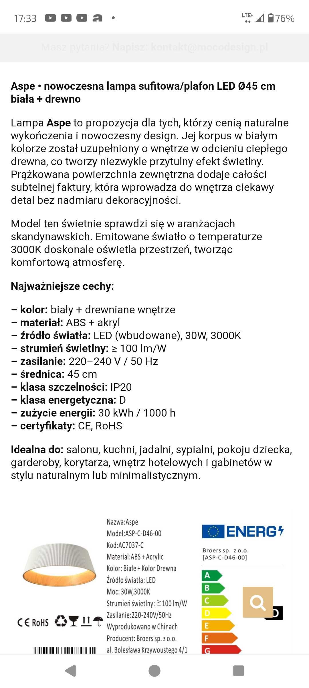 Lampa Aspe- nowa