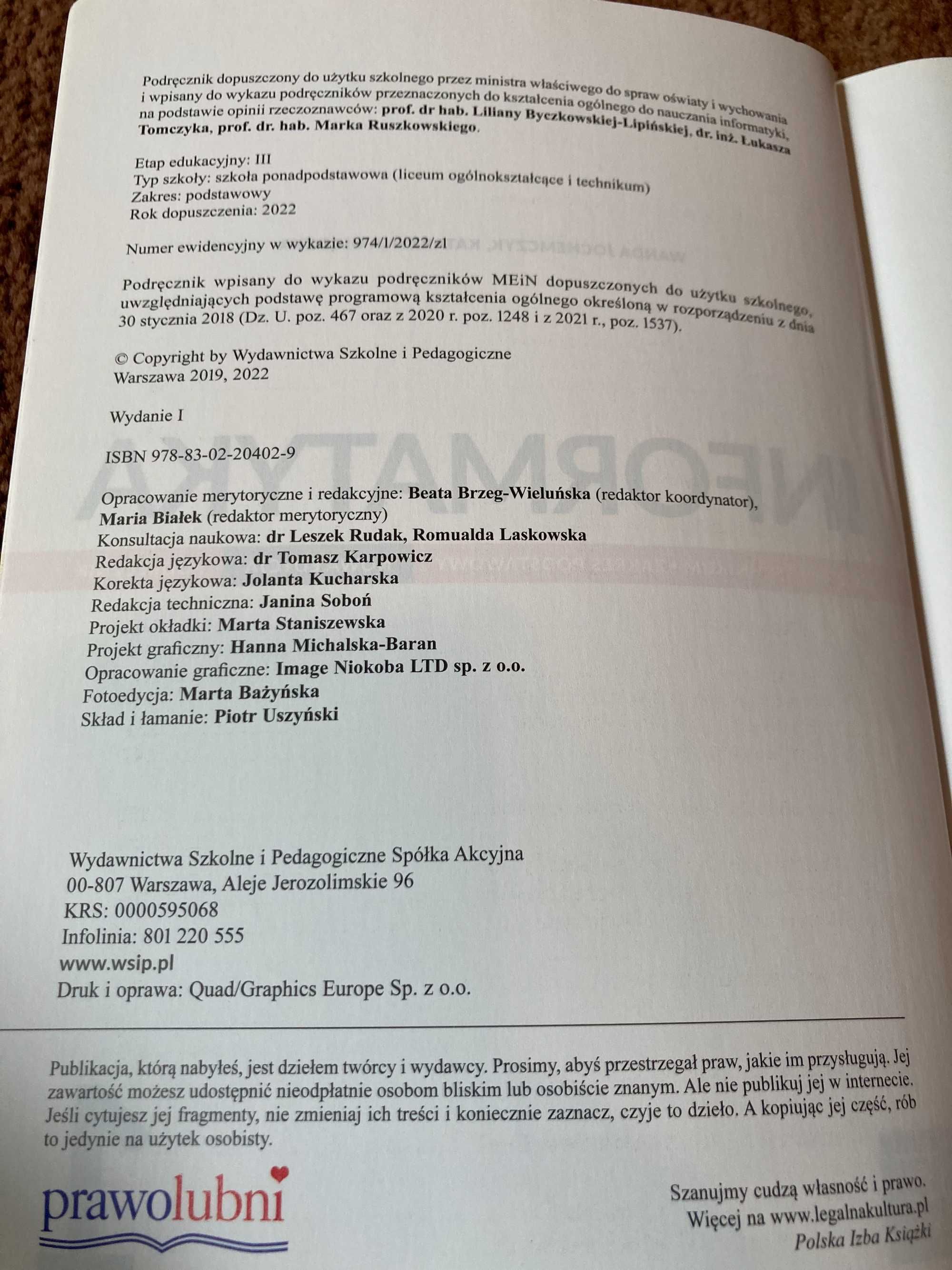 Informatyka 1, Nowa edycja, liceum i technikum, WSiP