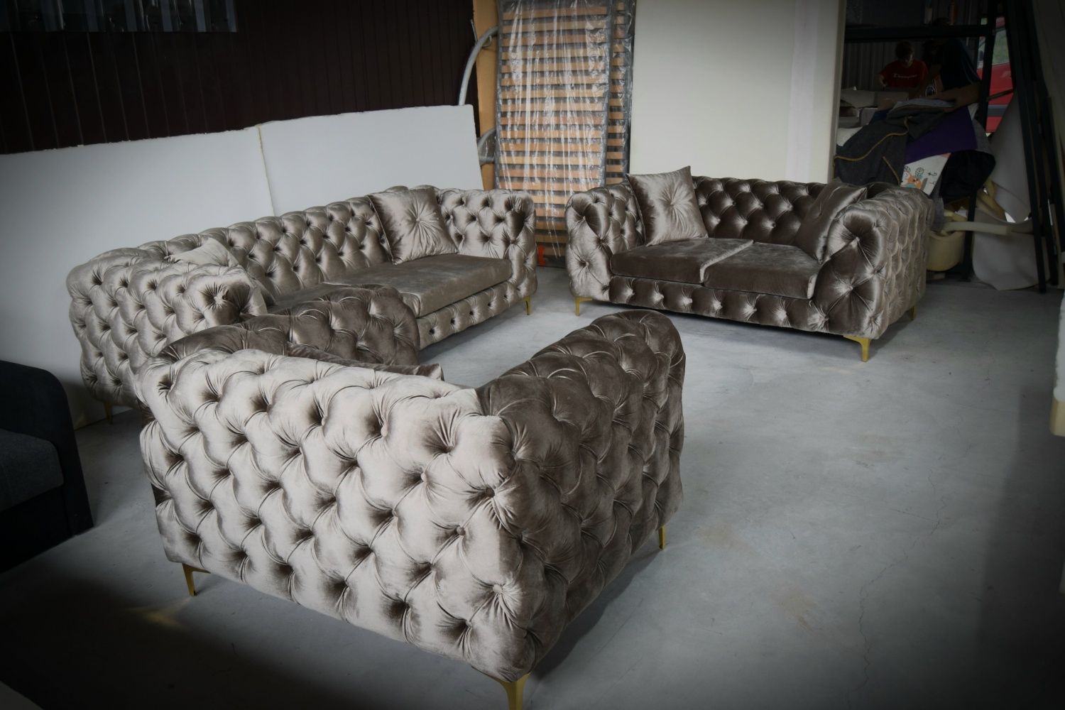 Zestaw 3 2 1 głęboko pikowany chesterfield glamour