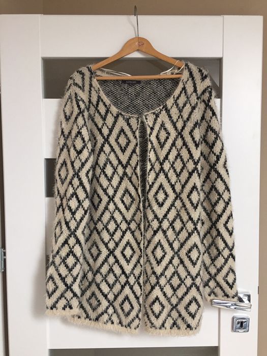 Kardigan sweter wzory h&m M kremowy czarny