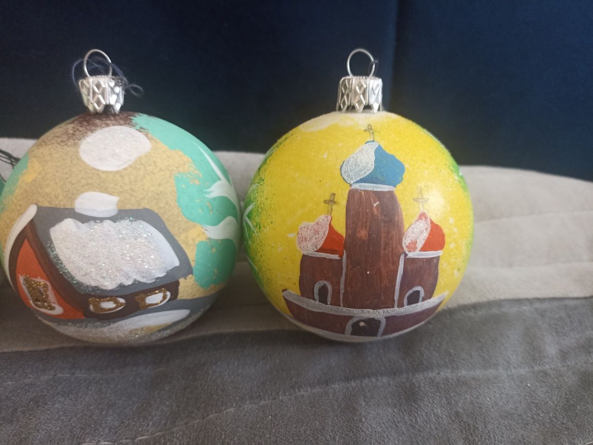 Bombki świąteczne malowane pejzaż brokat