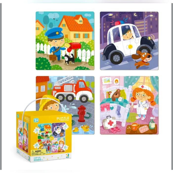 Дерев'яні пазли 16 елементів, кубики деревяні, пазли 4 в 1 Додо