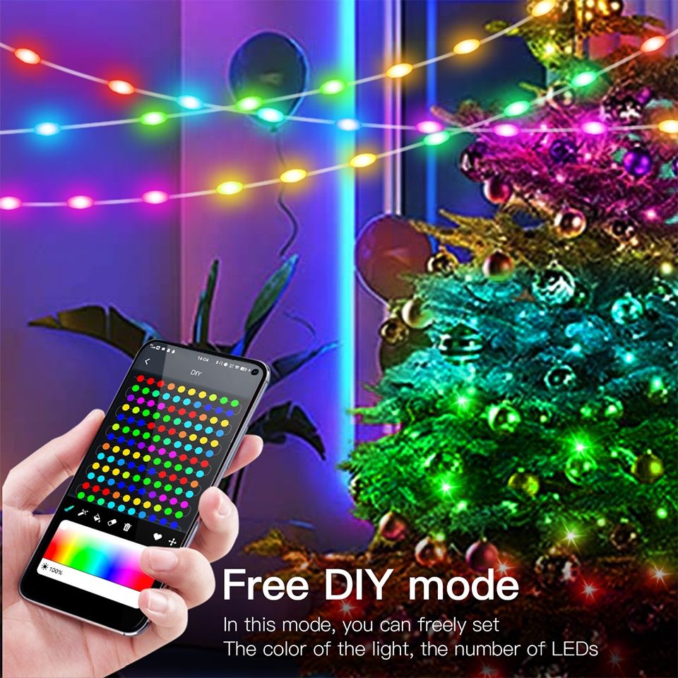 RGB Смарт гірлянда 10м з пультом, 100 LED світлодіодів IP65