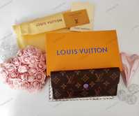 Nowość duży damski portfel LV czekolada fiolet monogram unikat