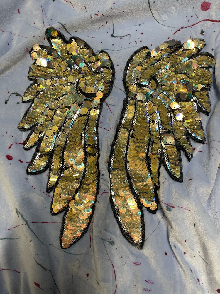 Unikatowy dres welurowy jak joanna muzyk błękitny skrzydła naszywki