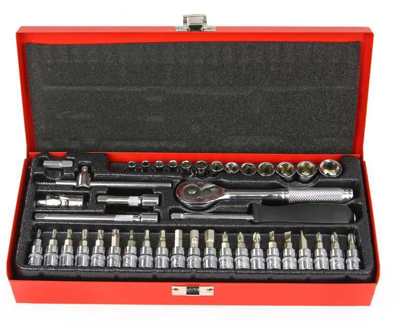 Klucze nasadowe zestaw kluczy w walizce  1/4" 42szt 4-14mm + bity