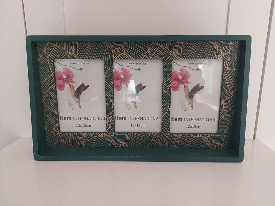Zielona złota pozioma Ramka na 3 zdjęcia