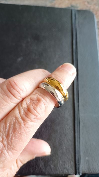 Aliança em aço dourado e prateado.
