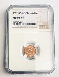 1 grosz 1938 NGC MS 65 RB