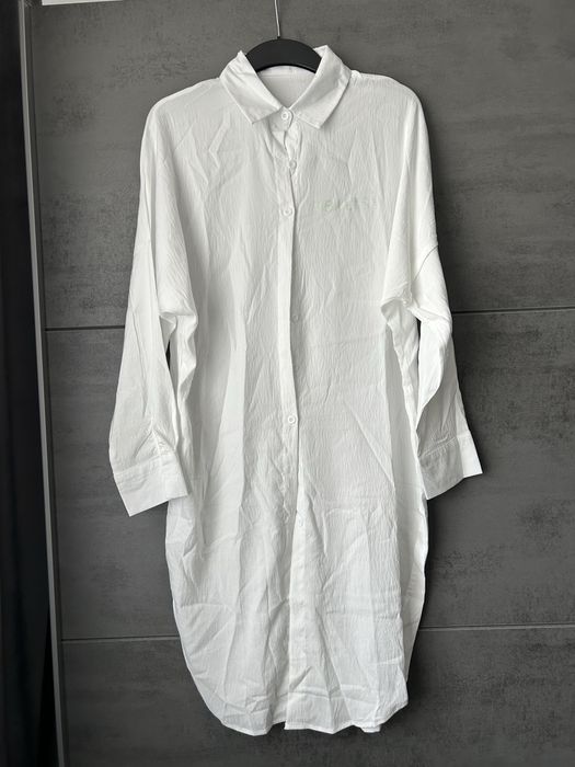 Nowa długa biala koszula, sukienka koszulowa M 38