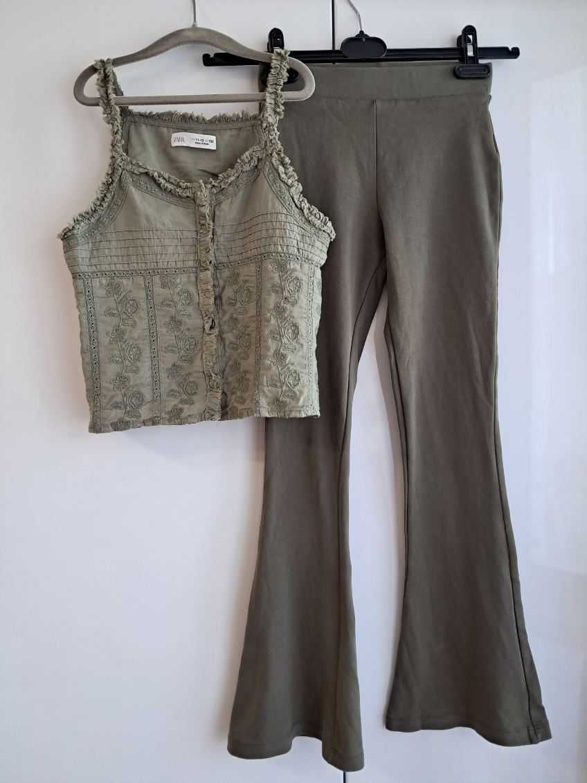 Cudny zestaw:) ażurowa bluzeczka legginsy flare roz 146/152