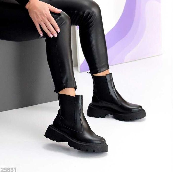 Зимові шкіряні черевики челсі, чорн і корич зимние ботинки челси 36-40