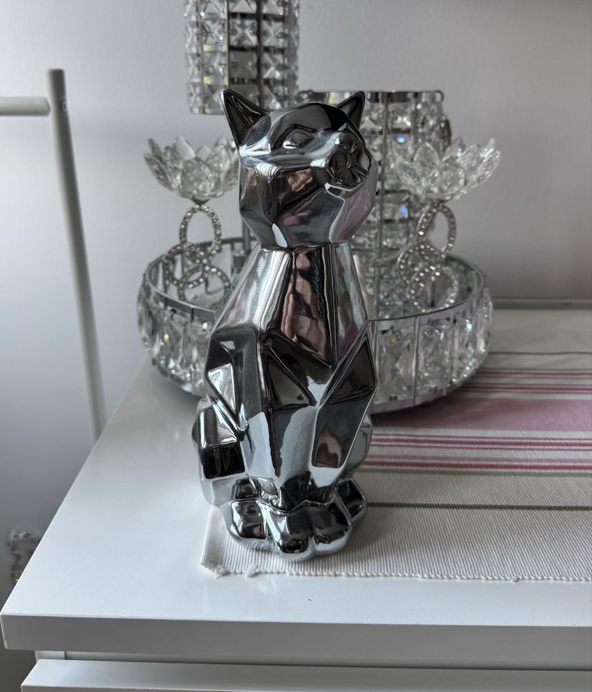 Figurka kot home&you srebrna