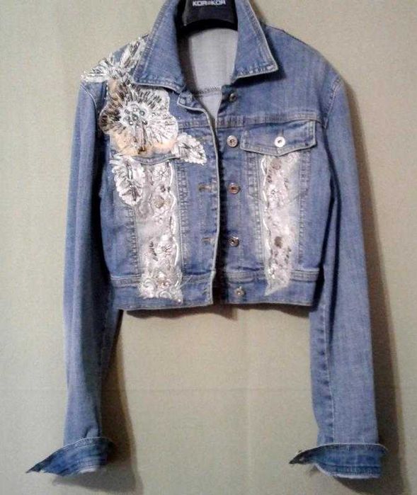 Джинсовая куртка Rosa & Rose Италия укороченная винтаж с аппликацией