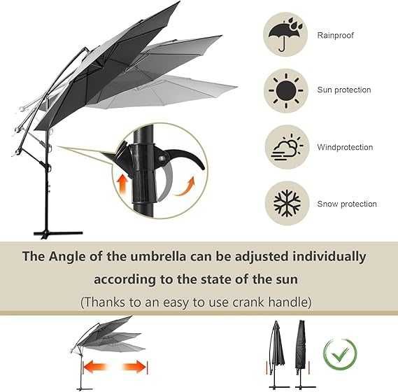 OMERAI 3M Parasol Ogrodowy Stalowy Tarasowy, 8 Żeber, UPF50+, Bananowy