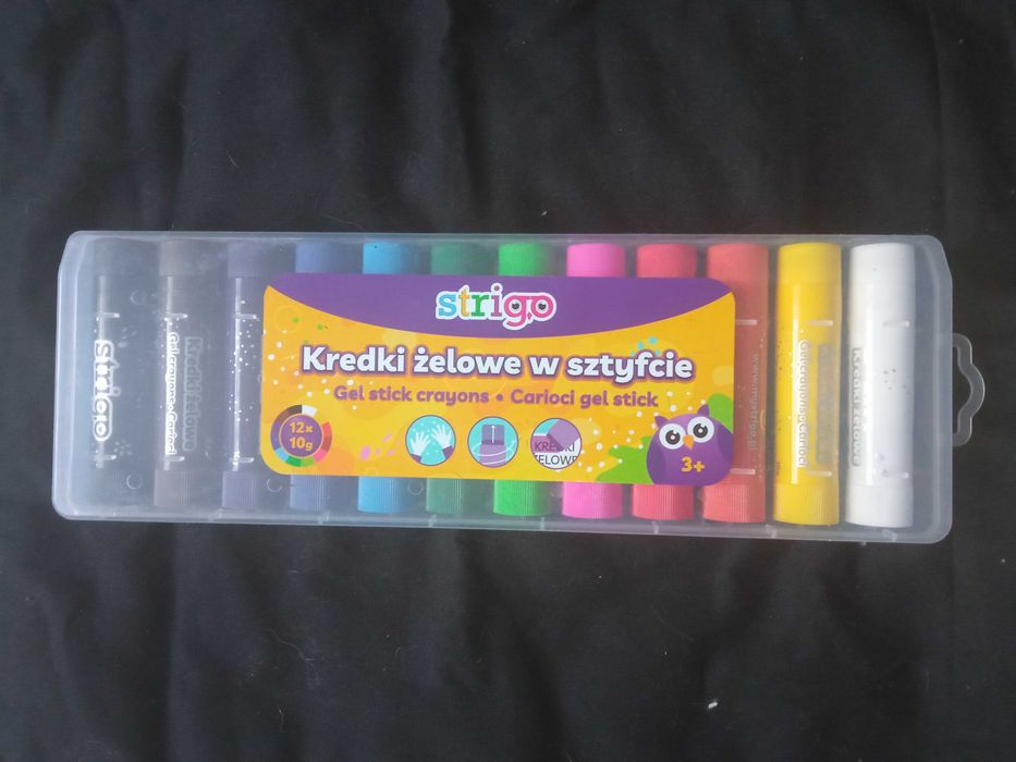 Miękkie kredki żelowe w sztyfcie szkolne Strigo 12 kolorów