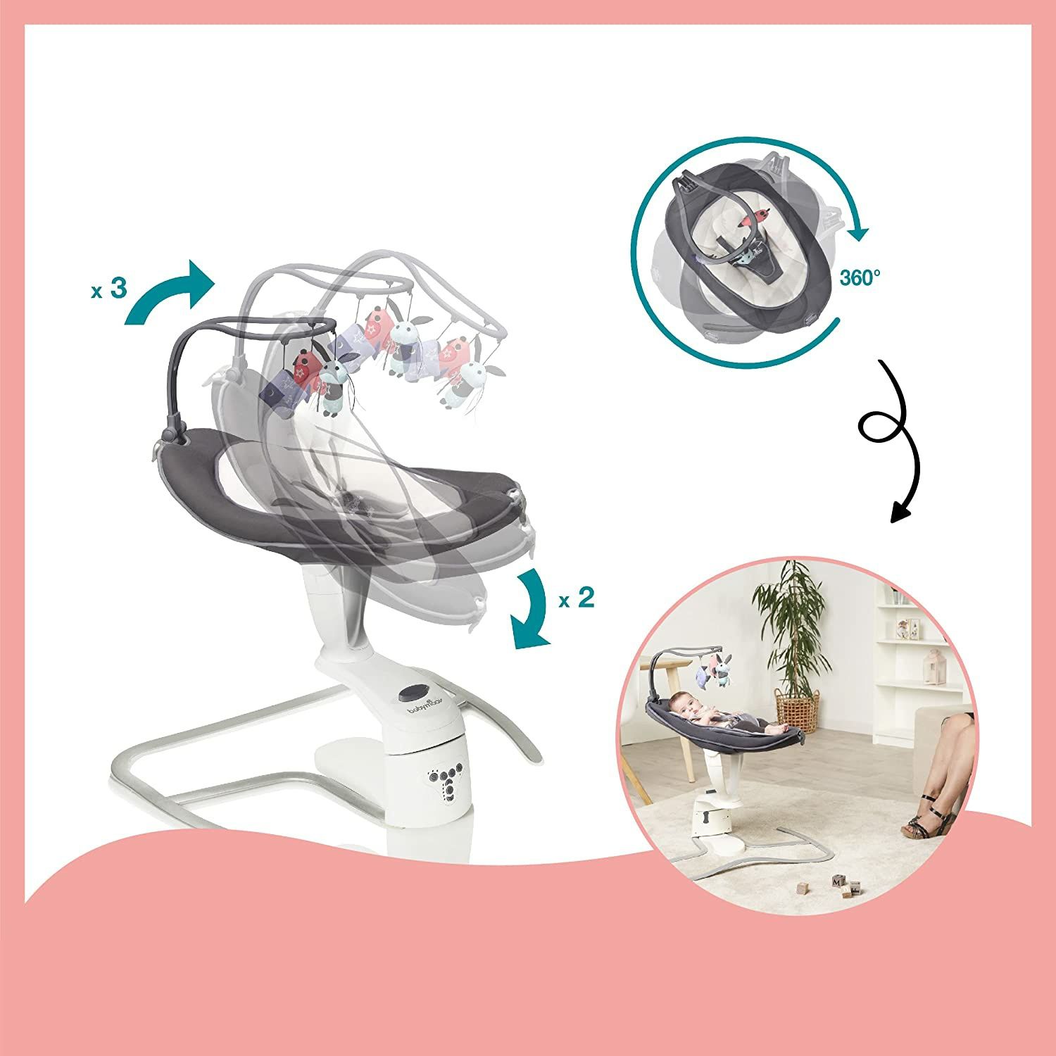 NOWY Babymoov Swoon Motion Bujaczek dla niemowląt 360stopni 8 melodii