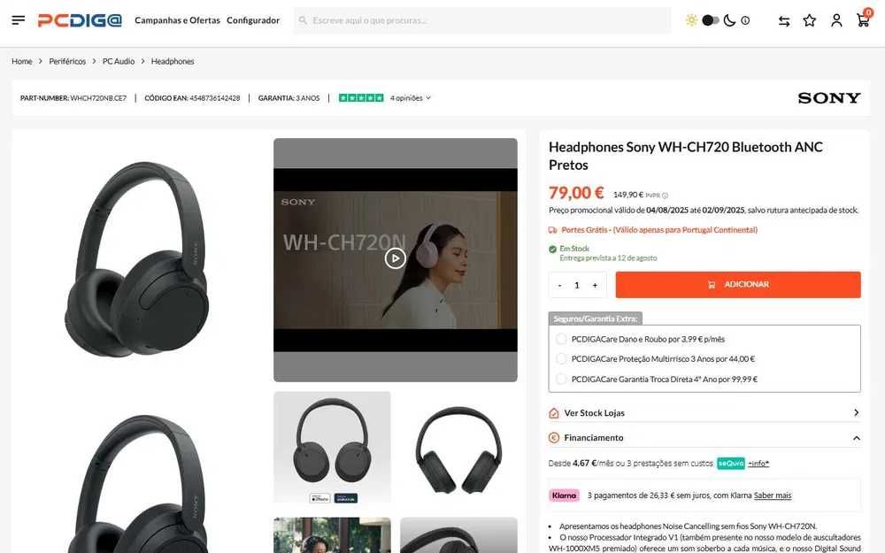 Headphones Sony WH-CH720 Bluetooth ANC