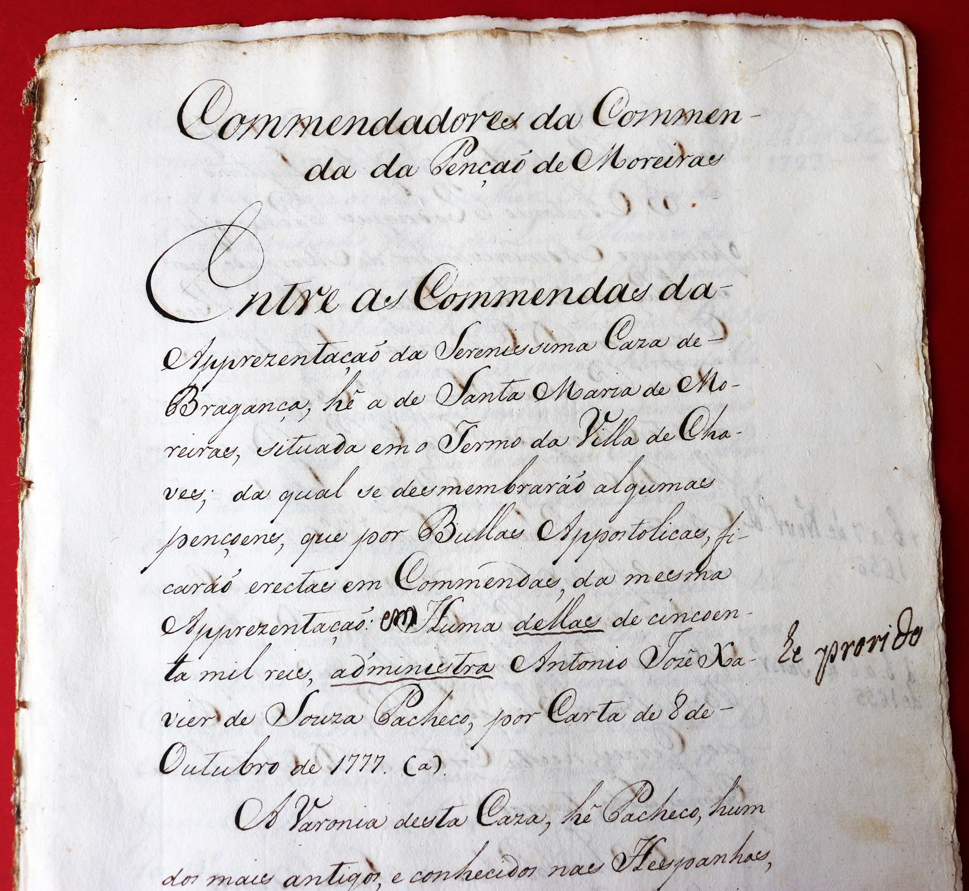 Comendadores de Moreiras Chaves 1777 da Casa de Bragança