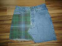 Pull&Bear Spódniczka mini jeansowa krata Rozmiar S