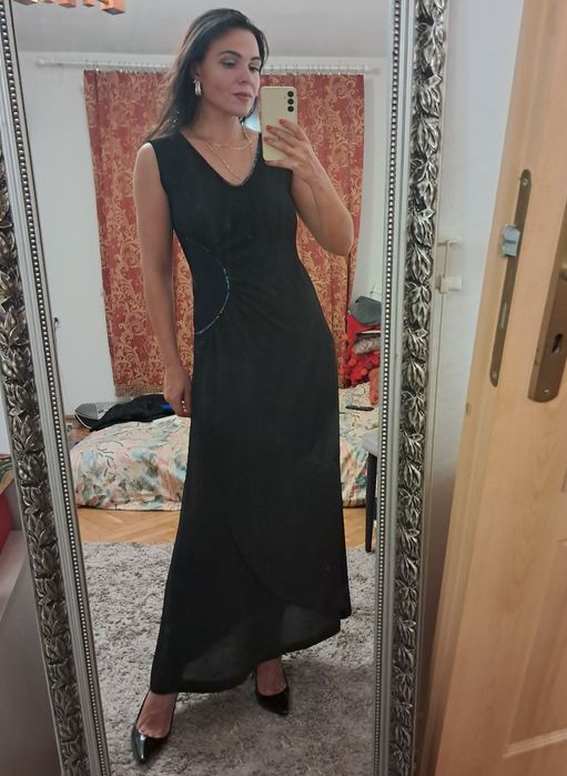 Elegancka maxi czarna sukienka z bolerkiem rozm. M. L