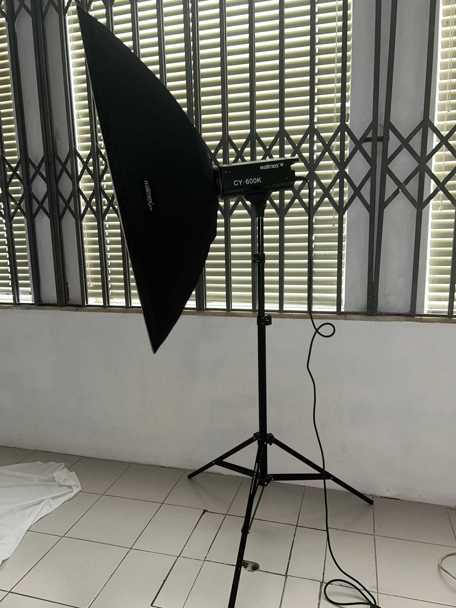 2 Flashes Strobe Wallimex CY 600K + softboxes 30x120 + guarda chuvas