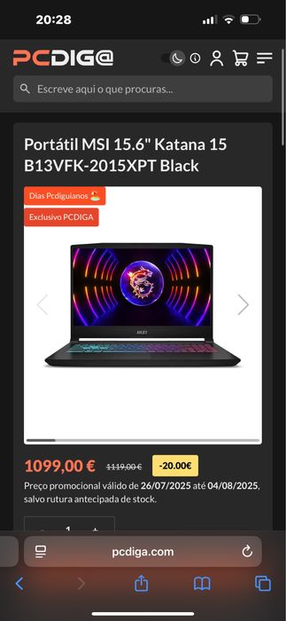 Portátil MSI 15.6" Katana 15 B13VFK-2015XPT Black