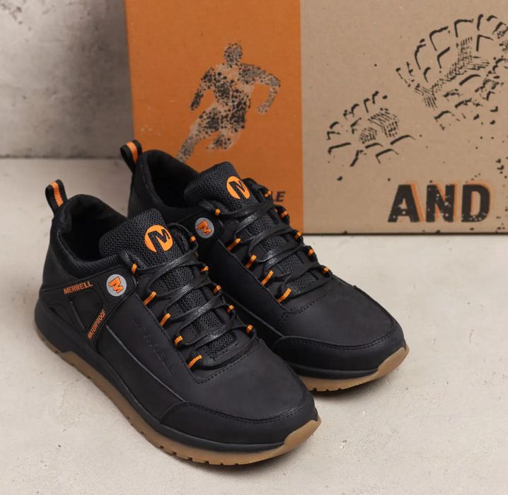 Кроссовки Merrell кожаные мужские черные, мужская спортивная обувь