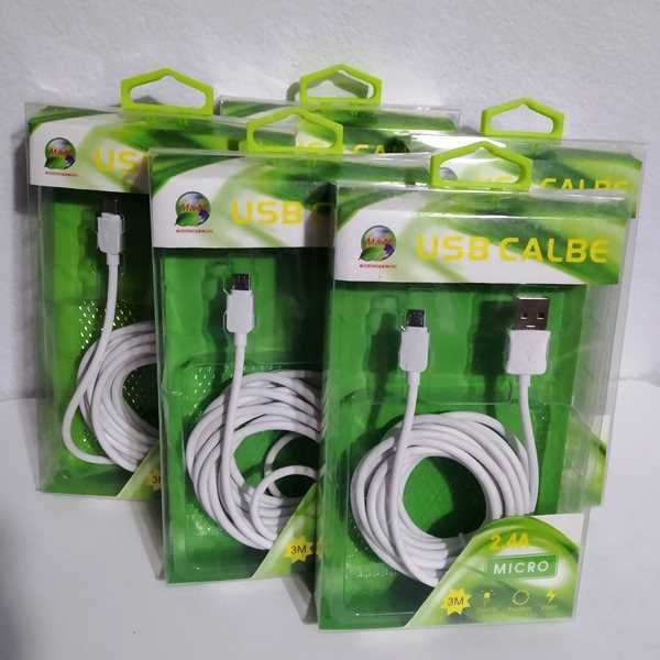 Cabo usb 2.0 Micro usb 3M Branco 2.4A Novos em caixa