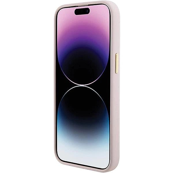 Etui Guess Silicone Script Metal Logo & Frame do iPhone 15 - różowe